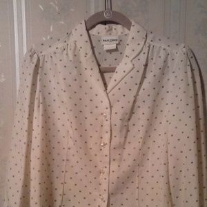 *PanTree Tailored Silky Cream Print Blouse